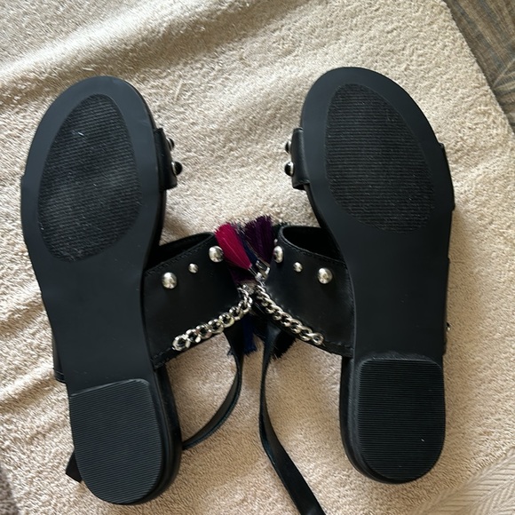 Fun black sandals with colored tassels. Worn  once! - Picture 2 of 3
